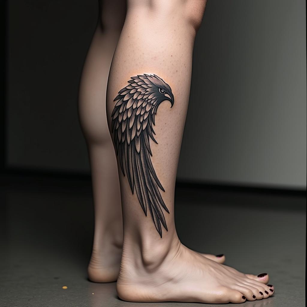 Wing, bracelet, on anklein authentic tattoo style, incorporating traditional modifications, bold black outlines, solid color fills, featuring classic authentic elements - Variation 3