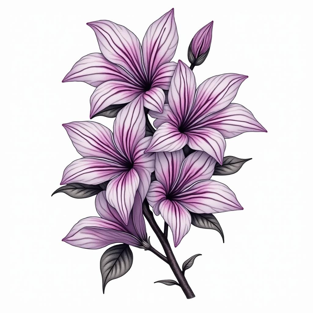 Wisteria flowers in colorin new school tattoo, pop culture, modern, detailed tattoo, illustrative - Variation 3