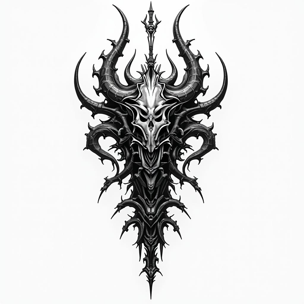 Mark of Khorne from Warhammer universetattoo in biomechanic style, the tattoo covered by robotic elements of futuristic cyberpunk design, robotic features detail, showcasing intricate mechanical components