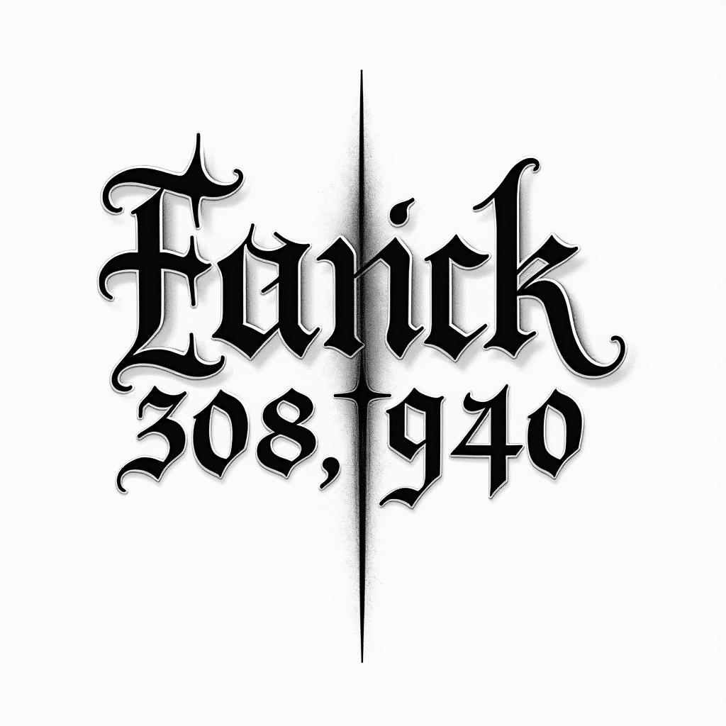 30.08.1940text-based tattoo, gothic font ultra-realistic, perfectly placed, high-quality font design, photo-realistic shading, 8k, high quality, finely detailed typography