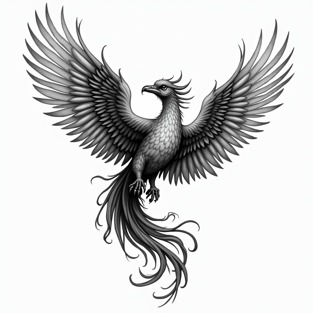 Phoenix risinghigly detailed tattoo - Variation 4