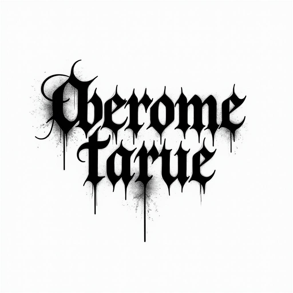 Overcometext-based tattoo, gothic font ultra-realistic, perfectly placed, high-quality font design, photo-realistic shading, 8k, high quality, finely detailed typography - Variation 4