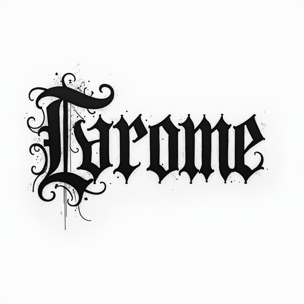 Overcometext-based tattoo, gothic font ultra-realistic, perfectly placed, high-quality font design, photo-realistic shading, 8k, high quality, finely detailed typography - Variation 2
