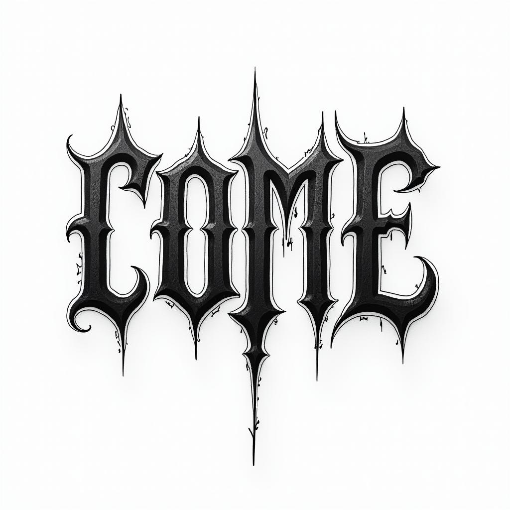 Overcometext-based tattoo, gothic font ultra-realistic, perfectly placed, high-quality font design, photo-realistic shading, 8k, high quality, finely detailed typography - Variation 3