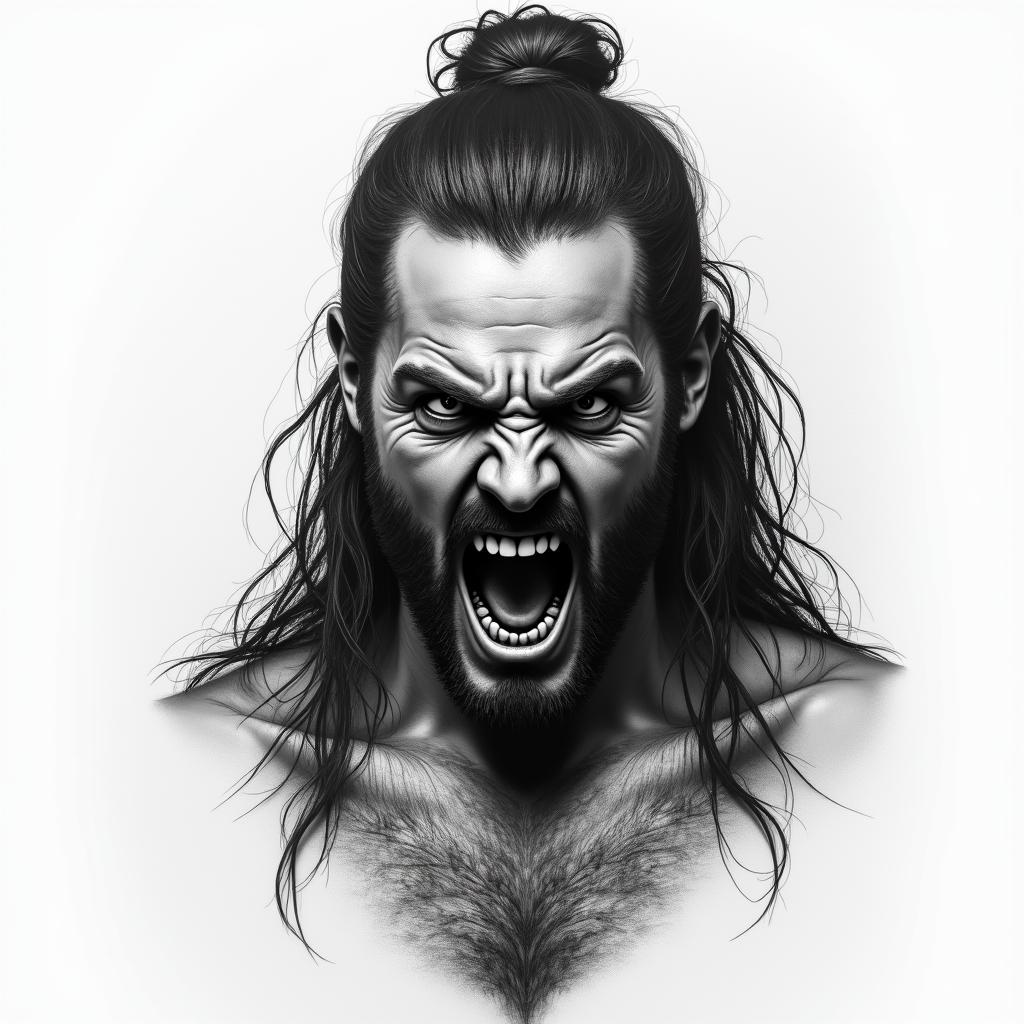 rage, warriorin portrait tattoo style, featuring a highly realistic and detailed depiction - Variation 3