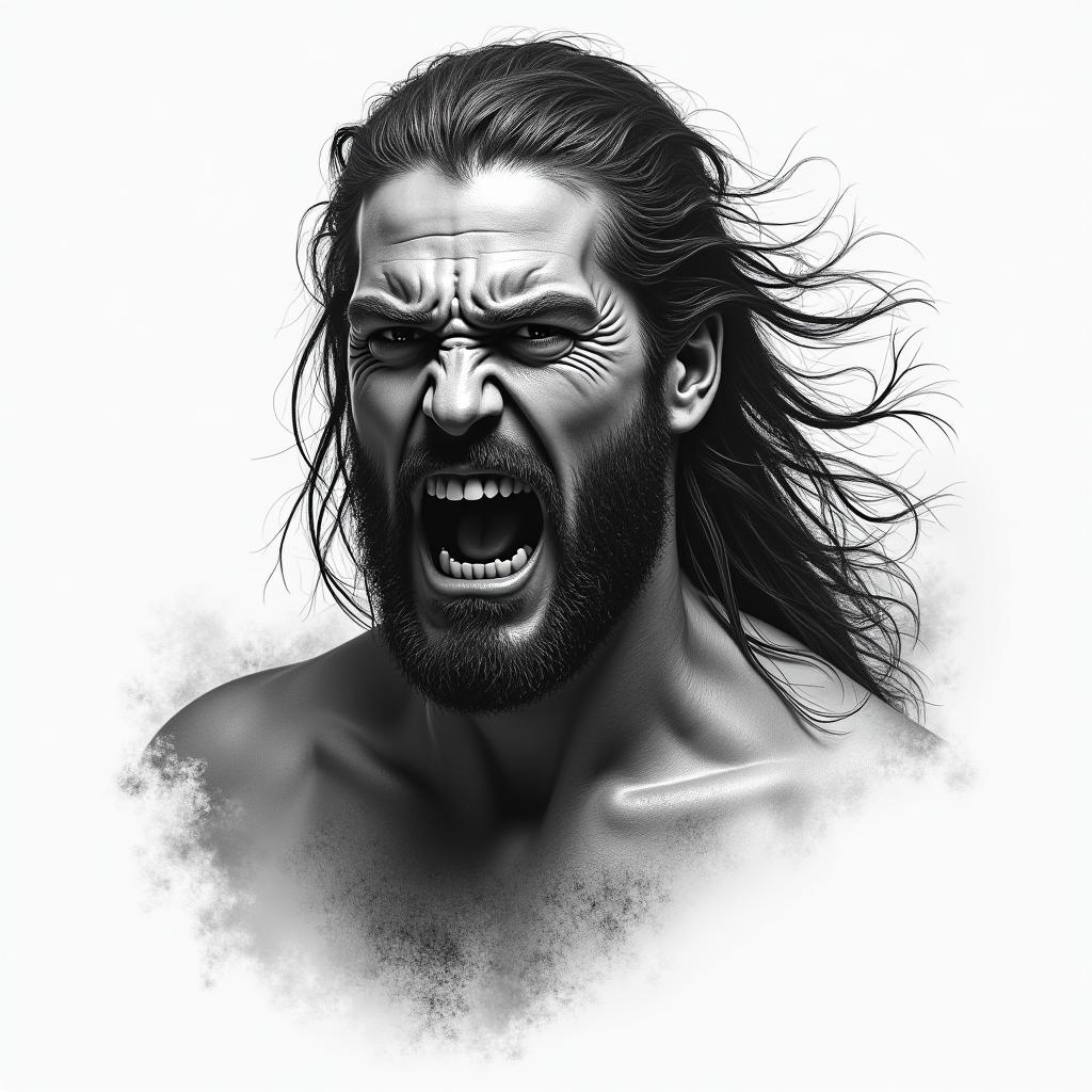 rage, warriorin portrait tattoo style, featuring a highly realistic and detailed depiction - Variation 2
