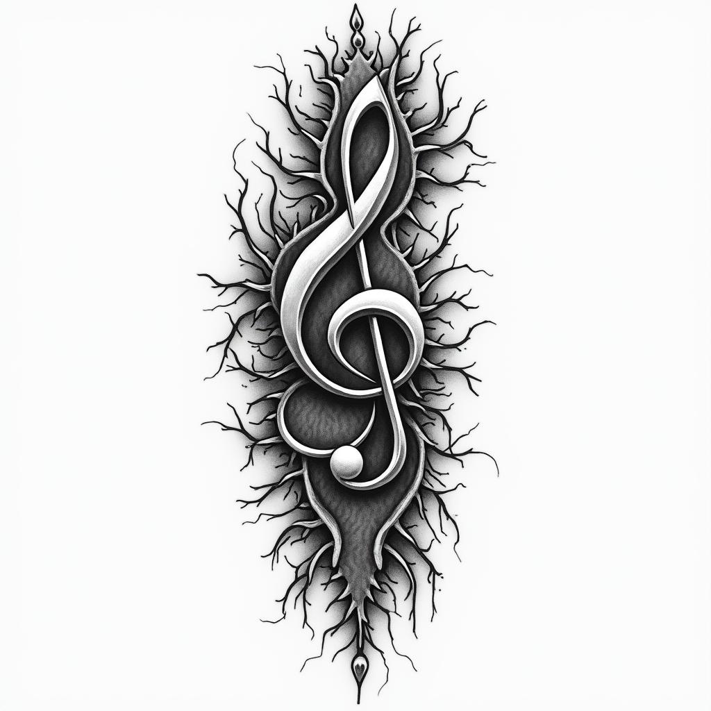 Create me a half sleeve for a man with musical notes, brass instruments, and include tribal.higly detailed tattoo - Variation 2
