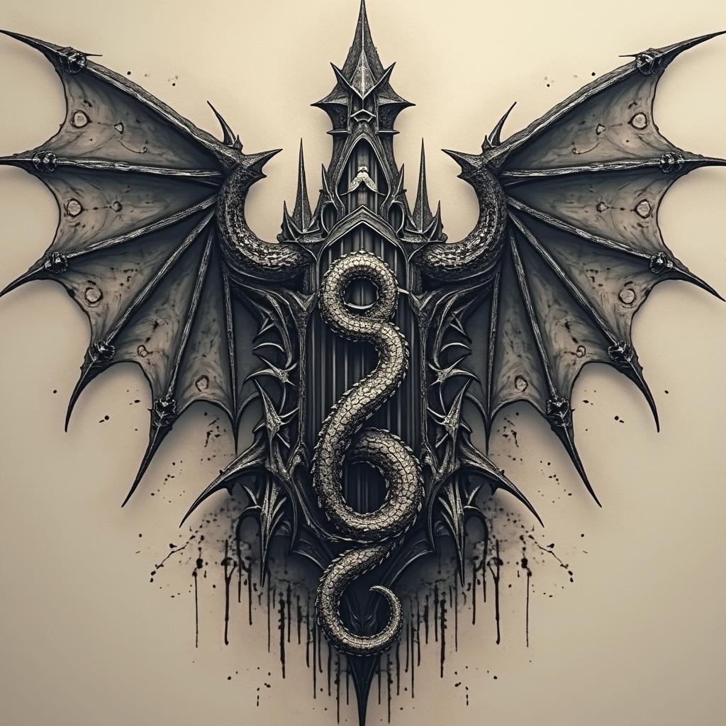 A dark and intricate tattoo design inspired by a Dark Souls theme, featuring haunting elements like dragons, knights, and gothic architecture.undefined