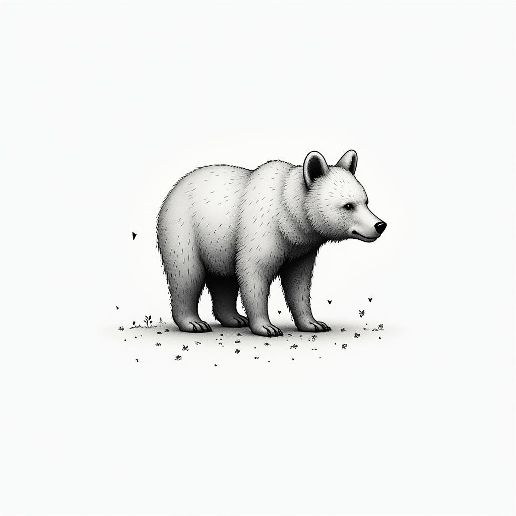 Cannon and Bearin minimalist style tattoo, featuring simple shapes and fine lines, with minimal shading and details, tiny triangles, creating a sense of balance and harmony