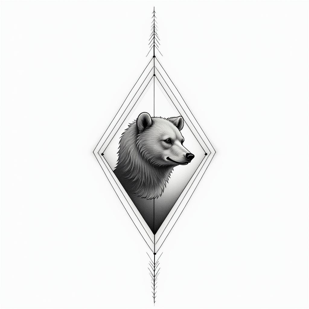 Cannon and Bearin minimalist style tattoo, featuring simple shapes and fine lines, with minimal shading and details, tiny triangles, creating a sense of balance and harmony - Variation 4