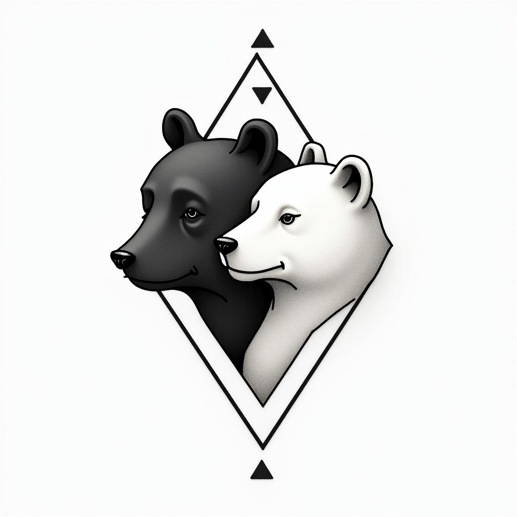 Cannon and Bearin minimalist style tattoo, featuring simple shapes and fine lines, with minimal shading and details, tiny triangles, creating a sense of balance and harmony - Variation 3