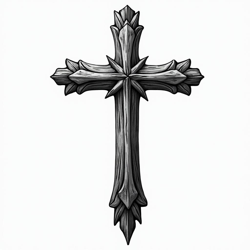 Old Wooden crossin authentic tattoo style, incorporating traditional modifications, bold black outlines, solid color fills, featuring classic authentic elements - Variation 2