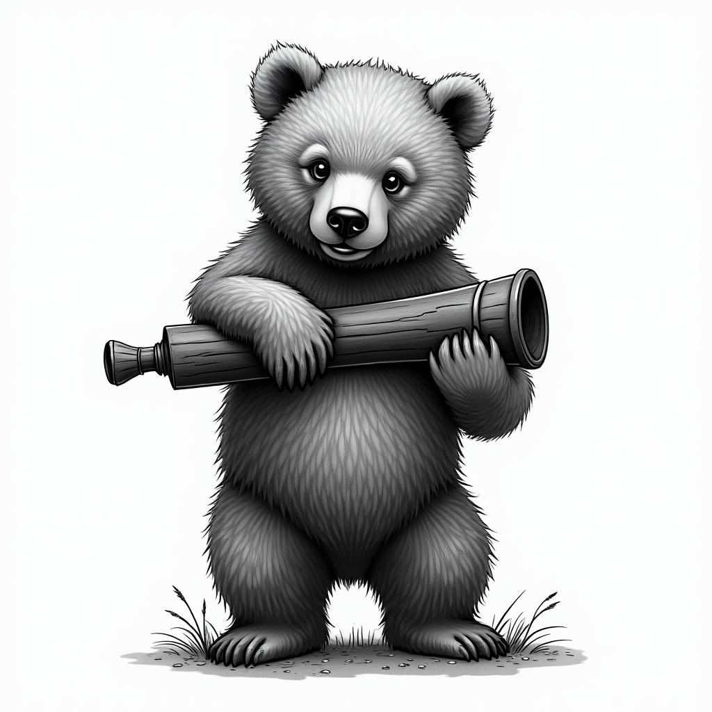 A bear and a cannonhigly detailed tattoo - Variation 3