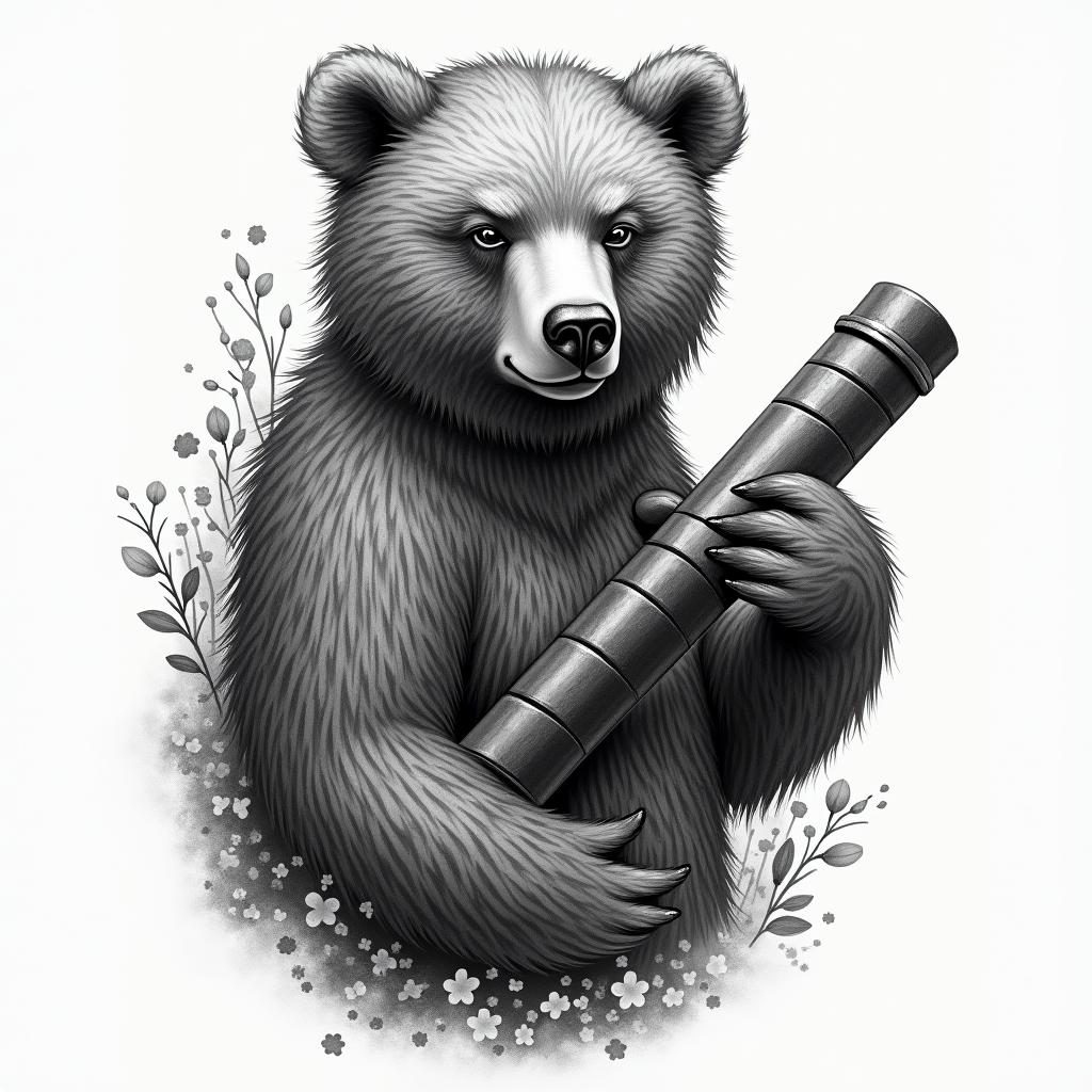 A bear and a cannonhigly detailed tattoo - Variation 4