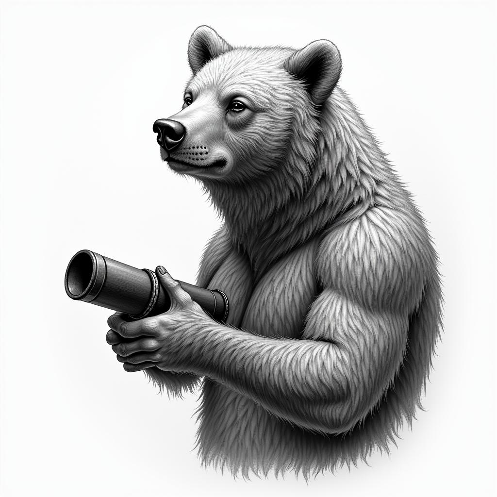 A bear and a cannonhigly detailed tattoo - Variation 2
