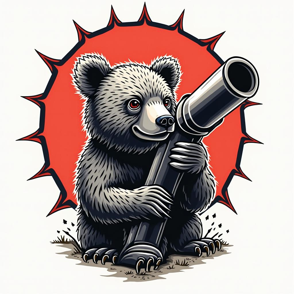 A bear and a cannonin pop art style tattoo, featuring bold and vibrant colors, exaggerated outlines, iconic imagery, inspired by comic books and speech bubbles, comic book characters, retro pop culture - Variation 3