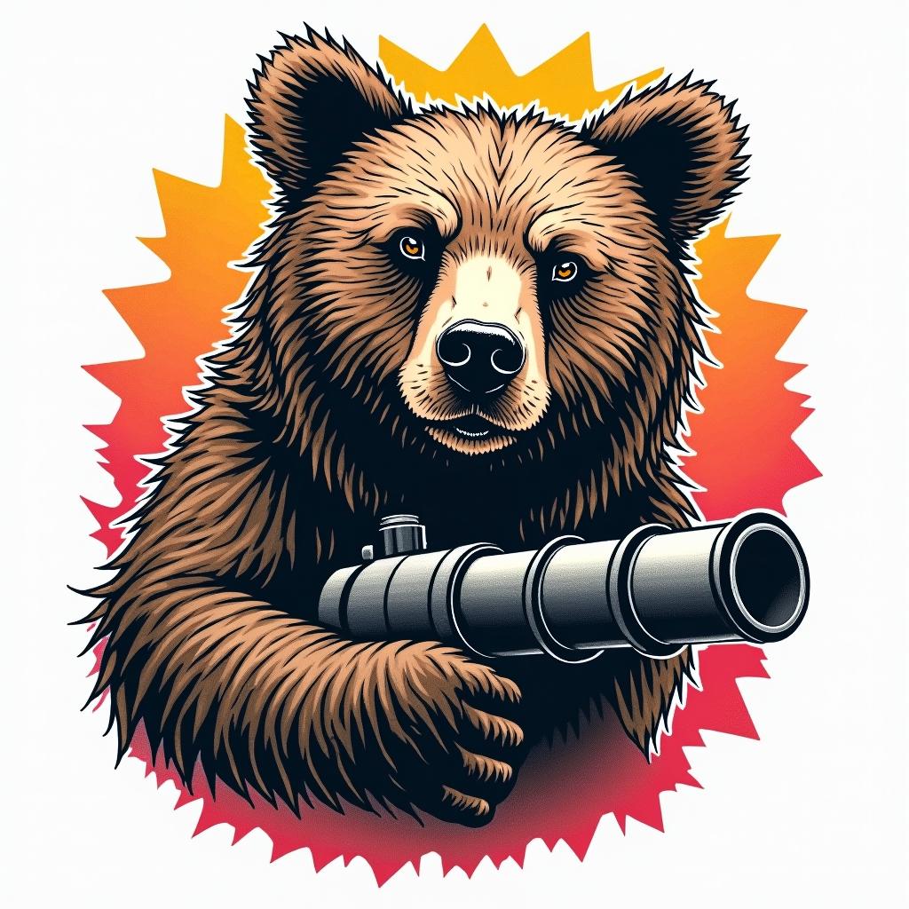 A bear and a cannonin pop art style tattoo, featuring bold and vibrant colors, exaggerated outlines, iconic imagery, inspired by comic books and speech bubbles, comic book characters, retro pop culture - Variation 4