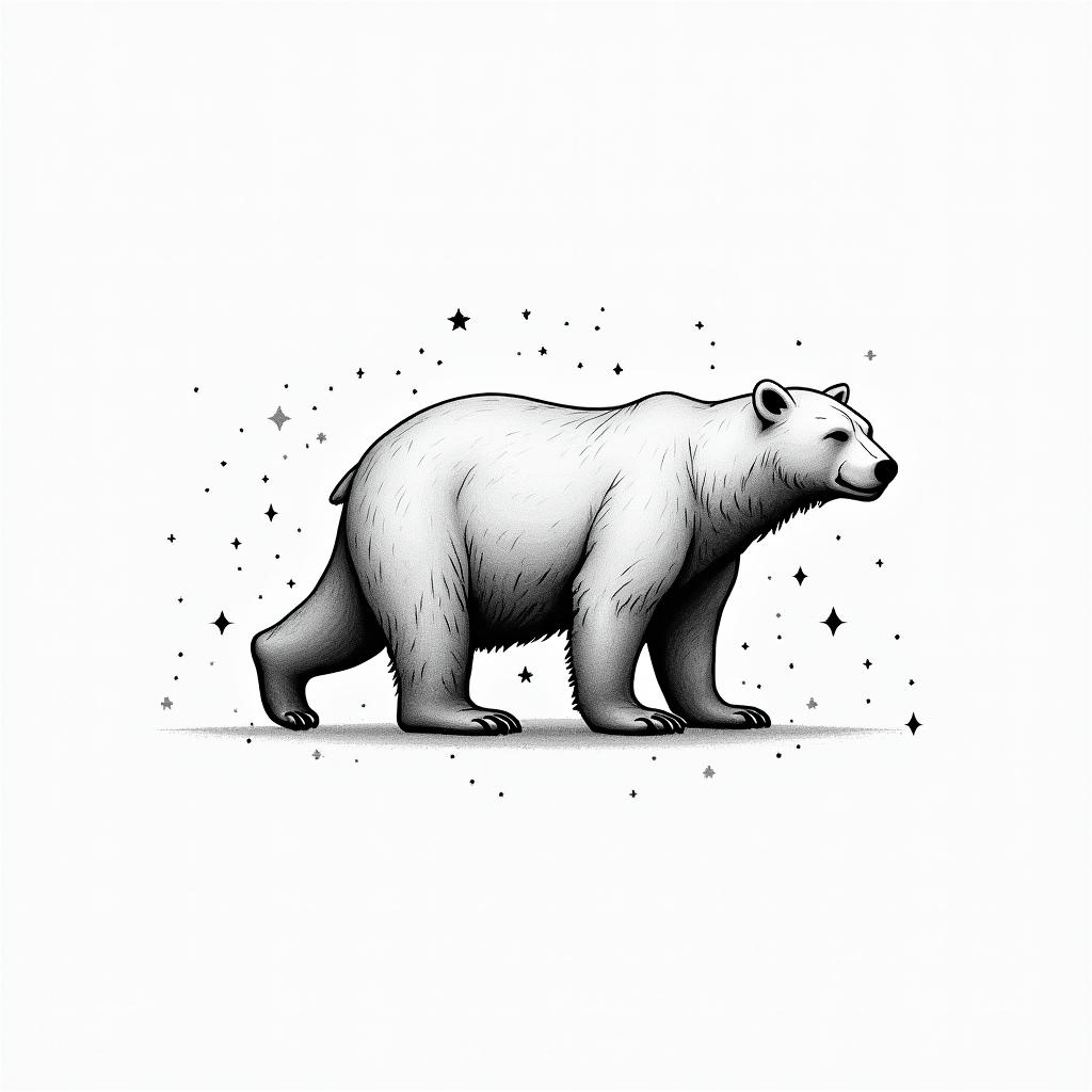 Polar bear water geometricalin minimalist style tattoo, featuring simple shapes and fine lines, with minimal shading and details, tiny triangles, creating a sense of balance and harmony
