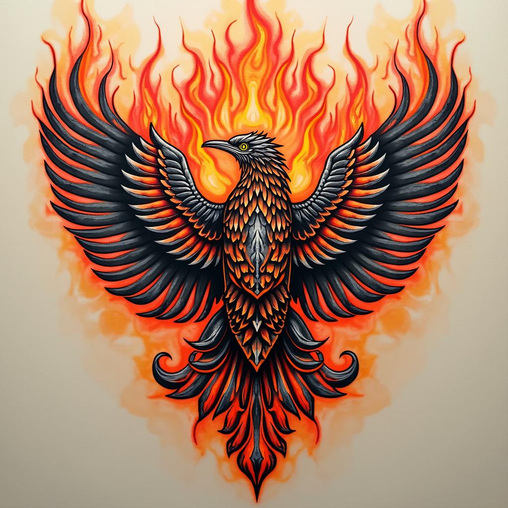 Burning tribal tattooin flame tattoo style showcasing fiery elements with dynamic flame patterns, glowing effect of flames, natural colors