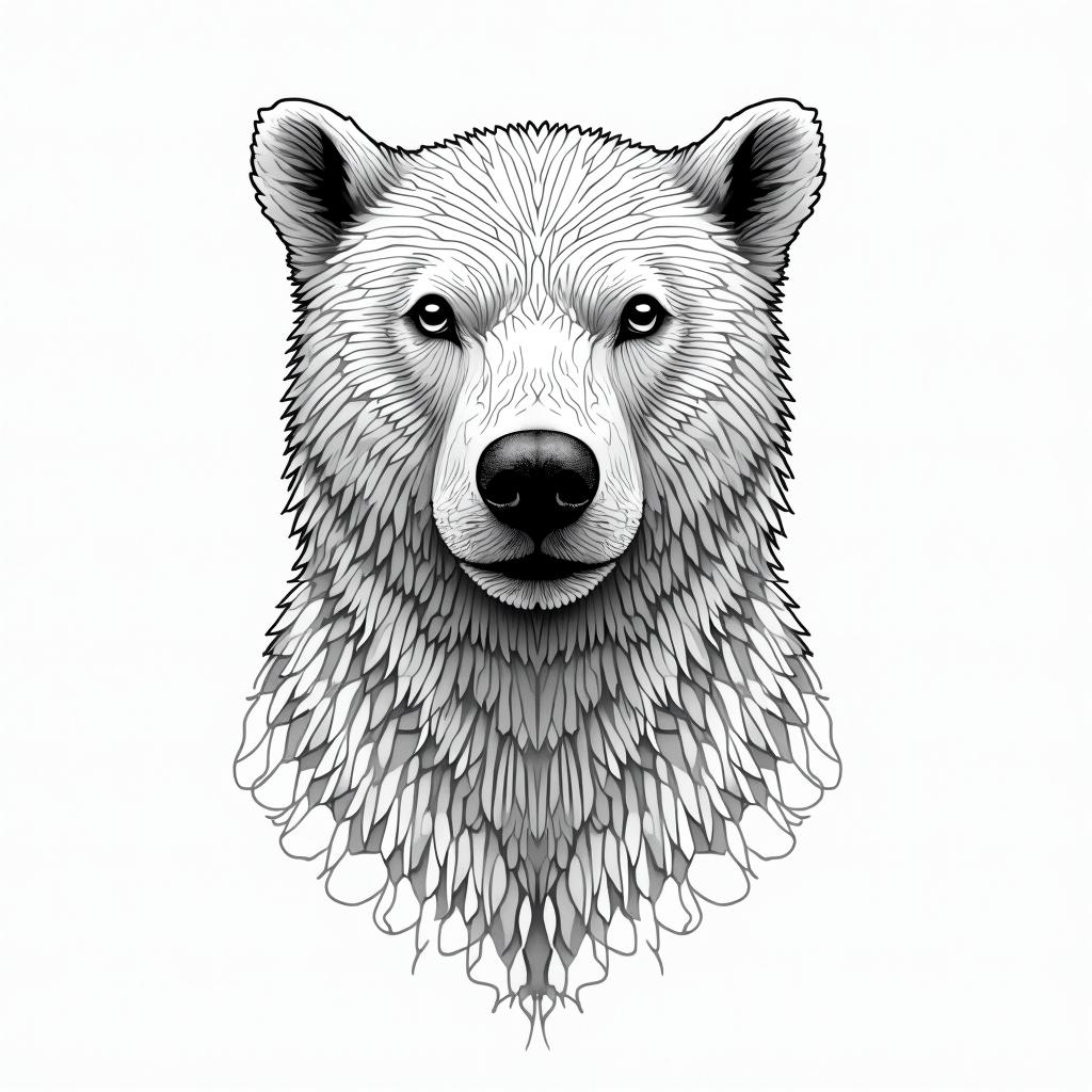 Polar bear water geometrical in geometric style tattoo, blending hexagons, mandala-inspired patterns, symmetrical and fractal design, clean lines, sharp angles - Variation 4