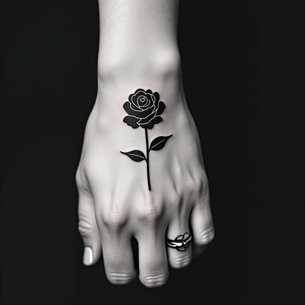 Hand tattoo black rose 444 let them 11:11 be braveminimalist text-based tattoo, Monospace font ultra-realistic, perfectly placed, high-quality font design, photo-realistic shading, 8k, high quality, finely detailed typograph - Variation 10