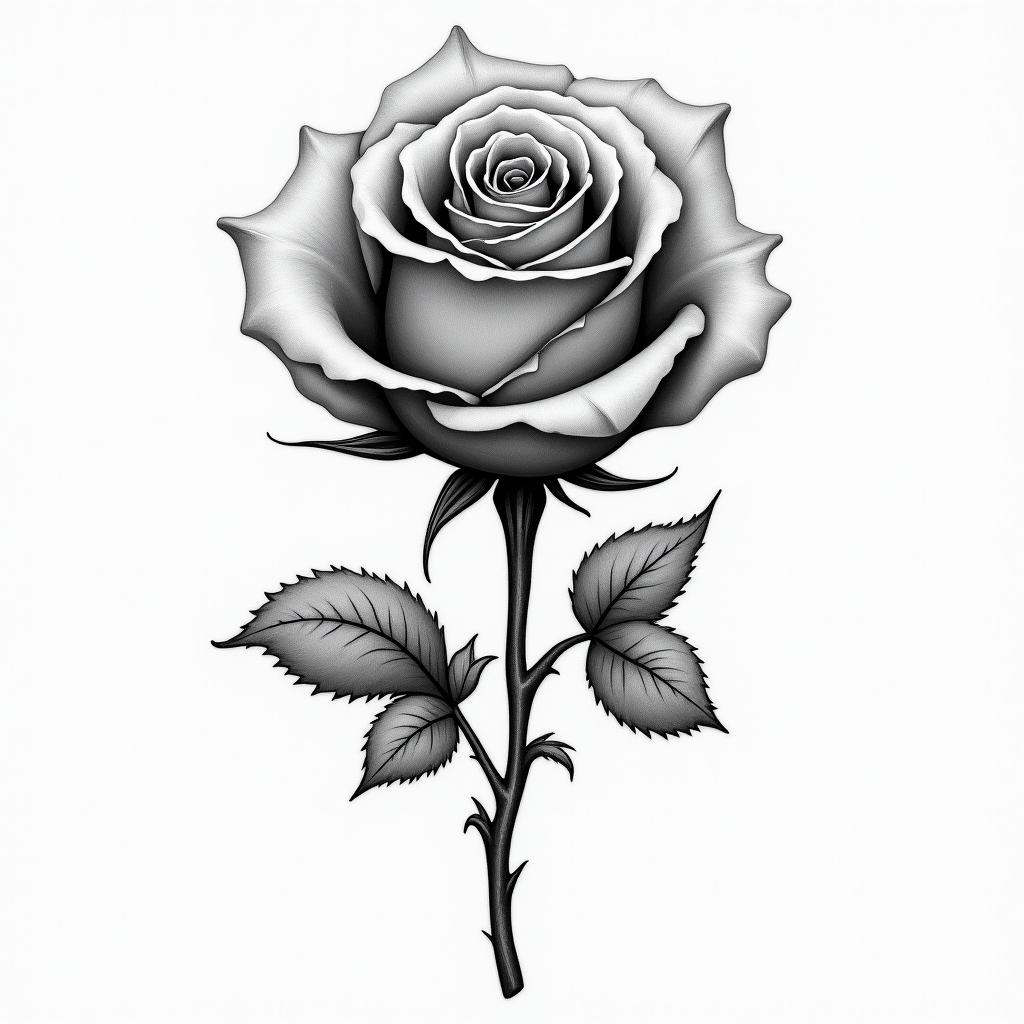 A rose with the name of Rosehigly detailed tattoo