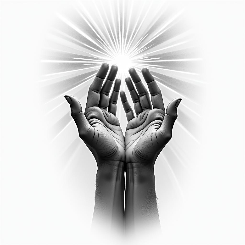 A tattoo design inspired by Michelangelo's "The Creation of Adam," featuring two fingers almost touching, symbolizing connection. The design includes a subtle background of wispy lines and light rays, capturing the essence of a divine spark, while keeping the overall style realistic and emotionally powerful.higly detailed tattoo - Variation 4