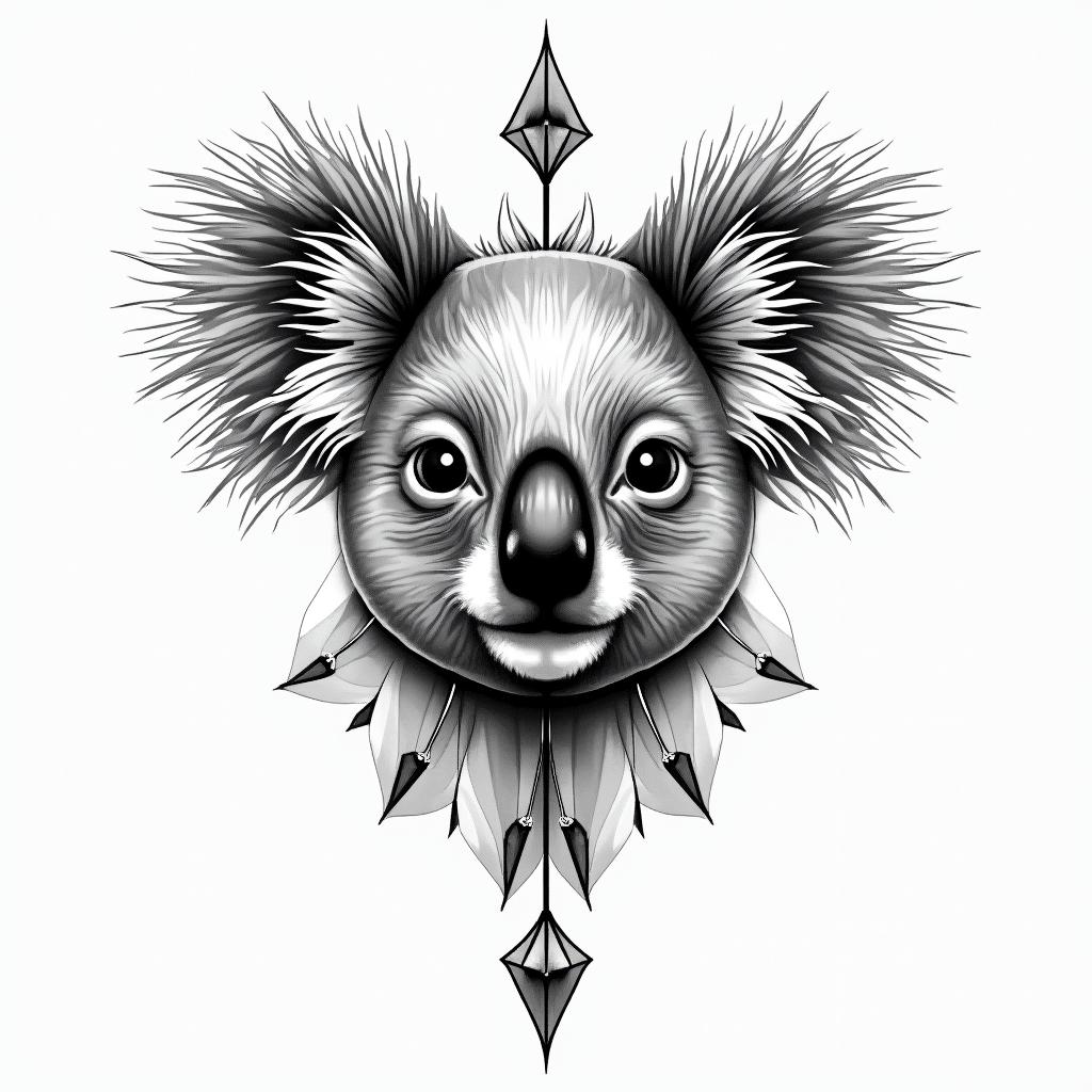 Koala princess geometrichigly detailed tattoo - Variation 3