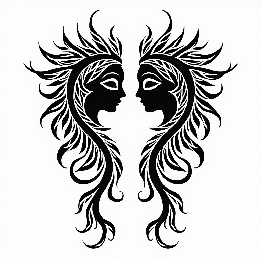 Elena and Luna are my daughters i want a tatoo of their names and meaning of The namesin tribal tattoo style, featuring bold and black geometric shapes, curved lines, intertwine and flow seamlessly, creating a powerful and symbolic design, polynesian and maori styles