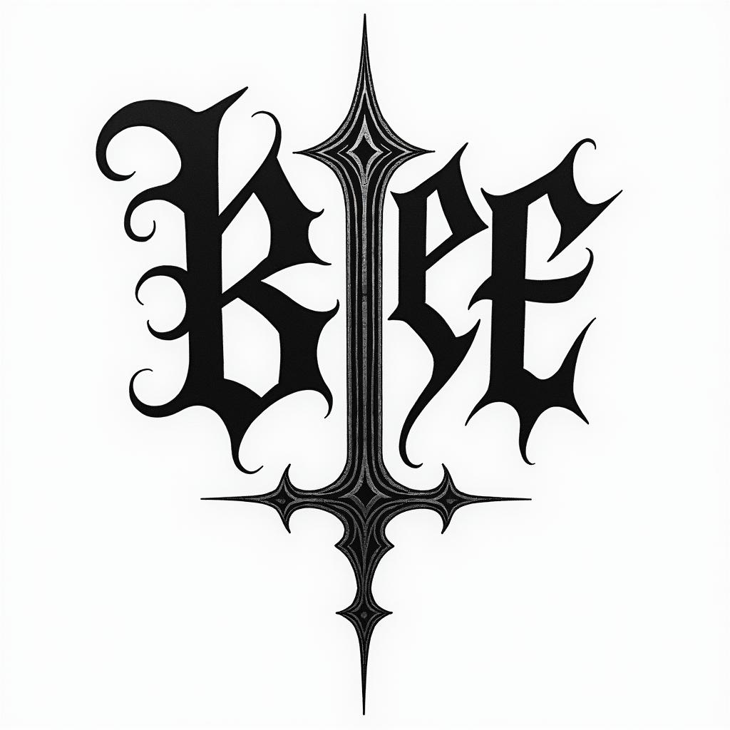 Bree and Mylestext-based tattoo, gothic font ultra-realistic, perfectly placed, high-quality font design, photo-realistic shading, 8k, high quality, finely detailed typography - Variation 3