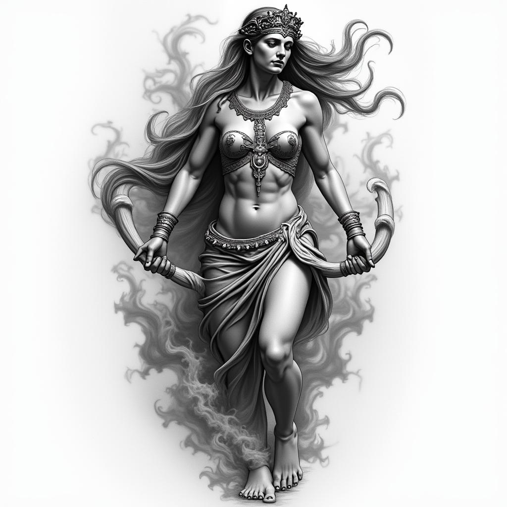 Athena, the goddess of war, firehigly detailed tattoo - Variation 9