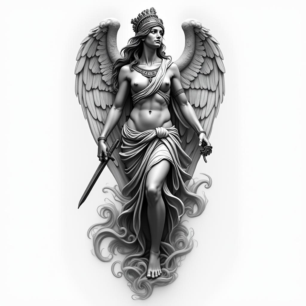 Athena, the goddess of war, firehigly detailed tattoo - Variation 8