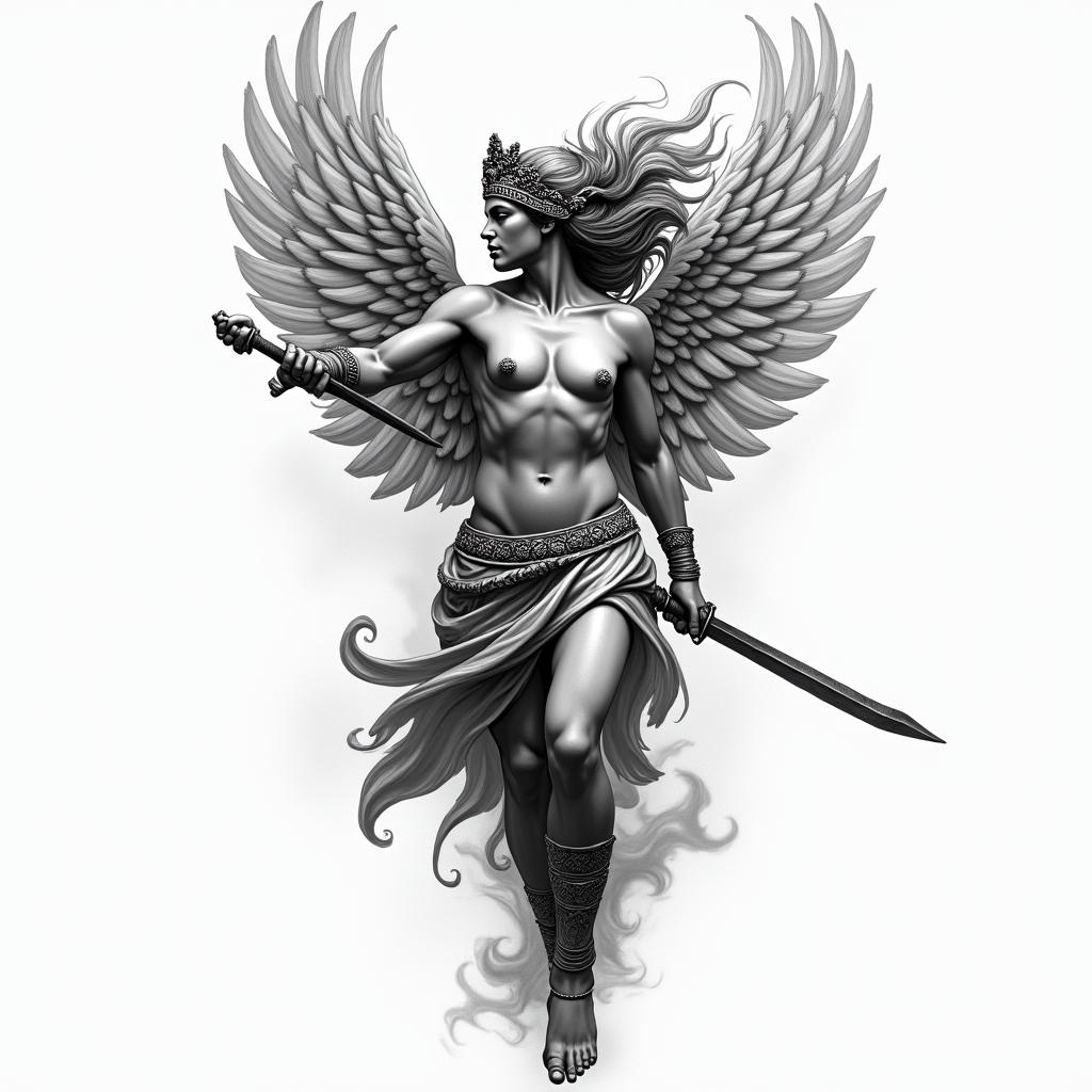Athena, the goddess of war, firehigly detailed tattoo - Variation 10
