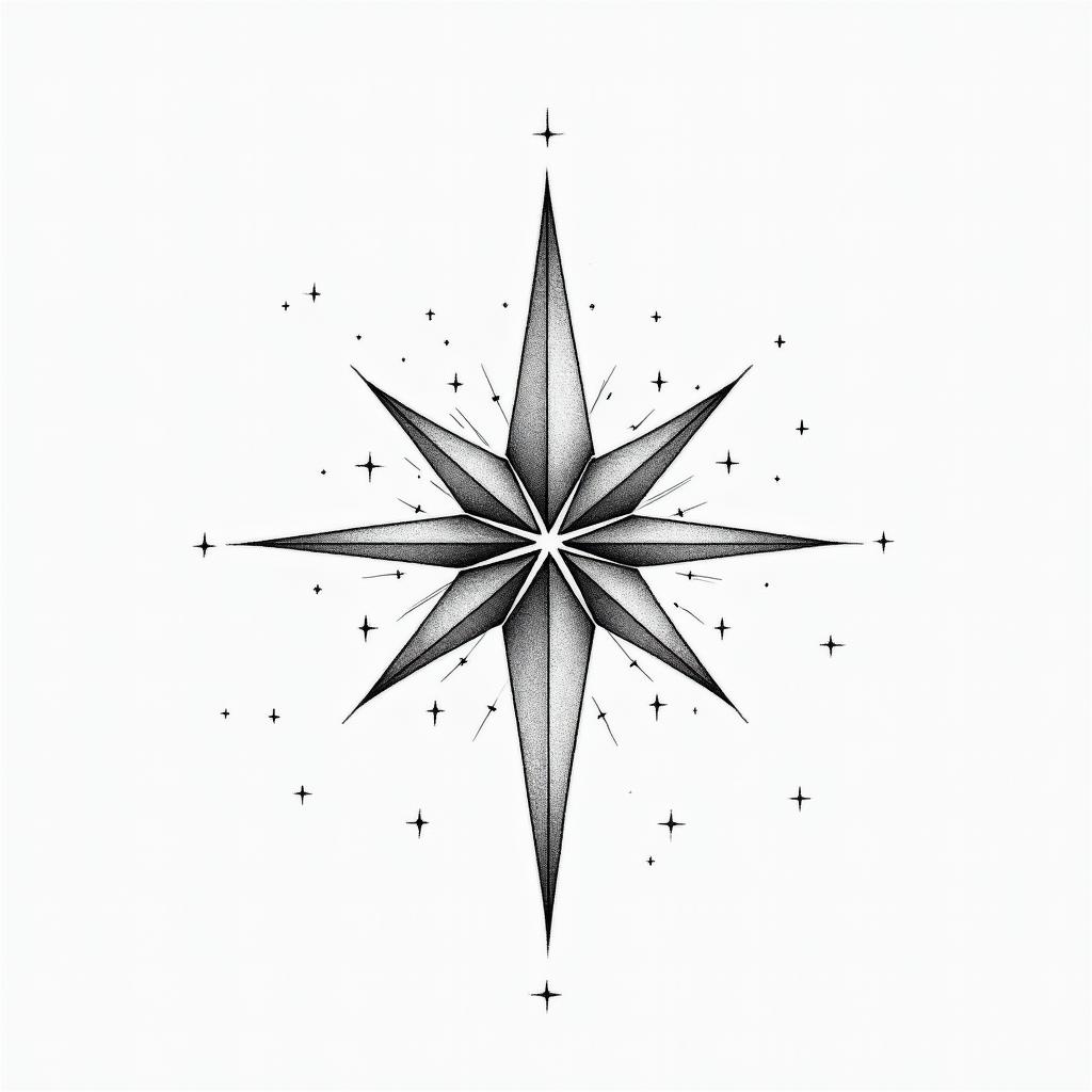 Sparkle star geometricin minimalist style tattoo, featuring simple shapes and fine lines, with minimal shading and details, tiny triangles, creating a sense of balance and harmony - Variation 4