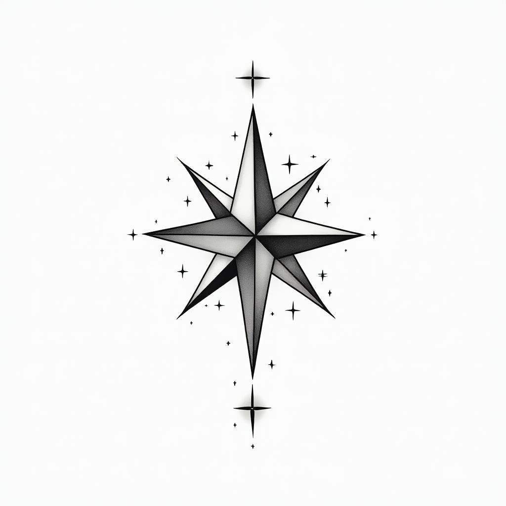 Sparkle star geometricin minimalist style tattoo, featuring simple shapes and fine lines, with minimal shading and details, tiny triangles, creating a sense of balance and harmony - Variation 2