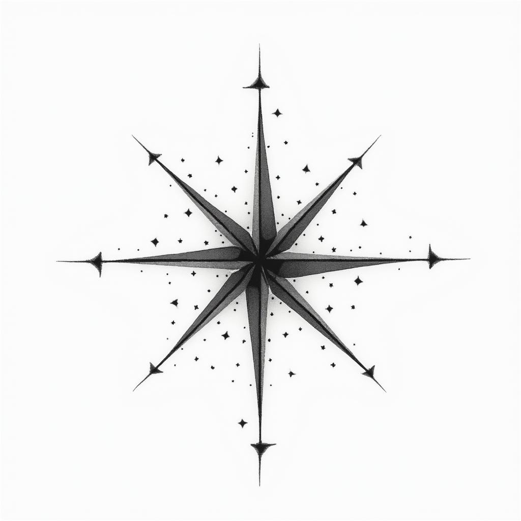 Sparkle star geometricin minimalist style tattoo, featuring simple shapes and fine lines, with minimal shading and details, tiny triangles, creating a sense of balance and harmony - Variation 3