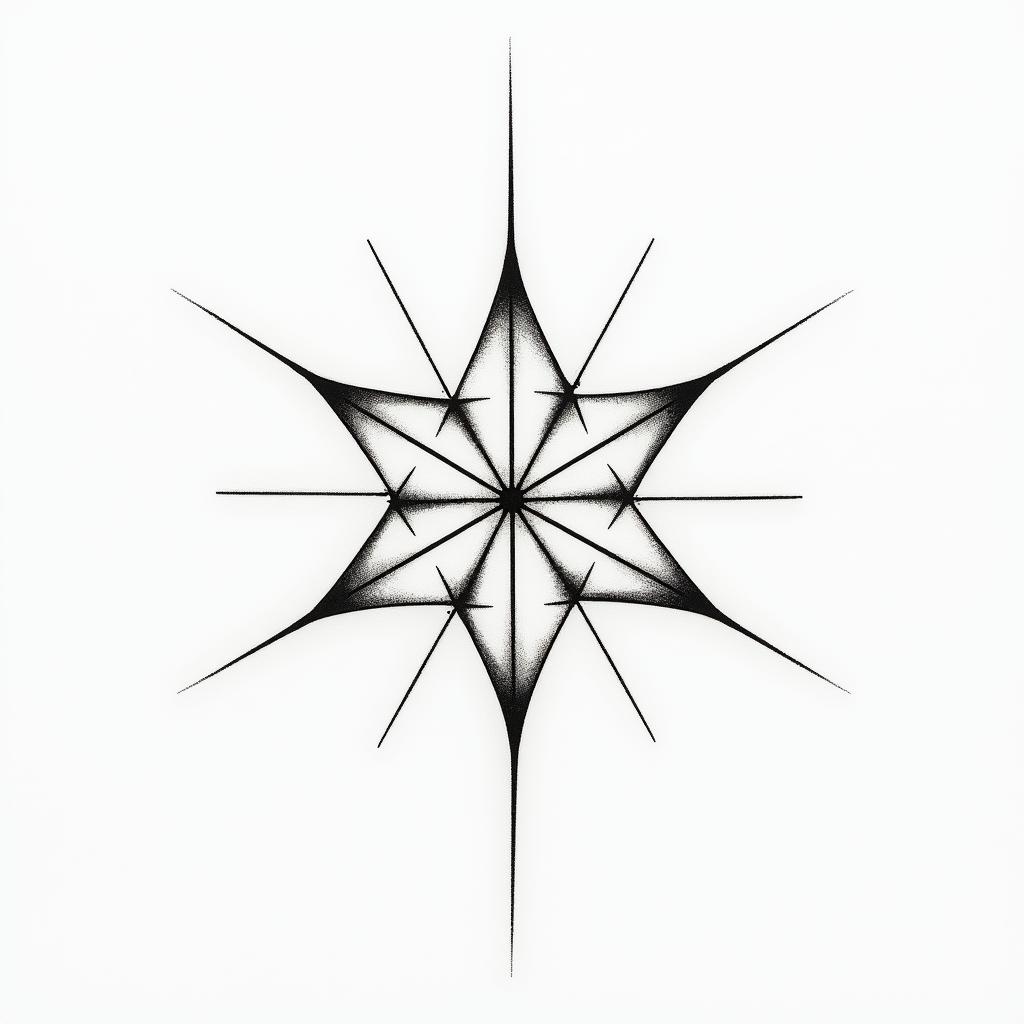 Sparkle star geometricin minimalist style tattoo, featuring simple shapes and fine lines, with minimal shading and details, tiny triangles, creating a sense of balance and harmony