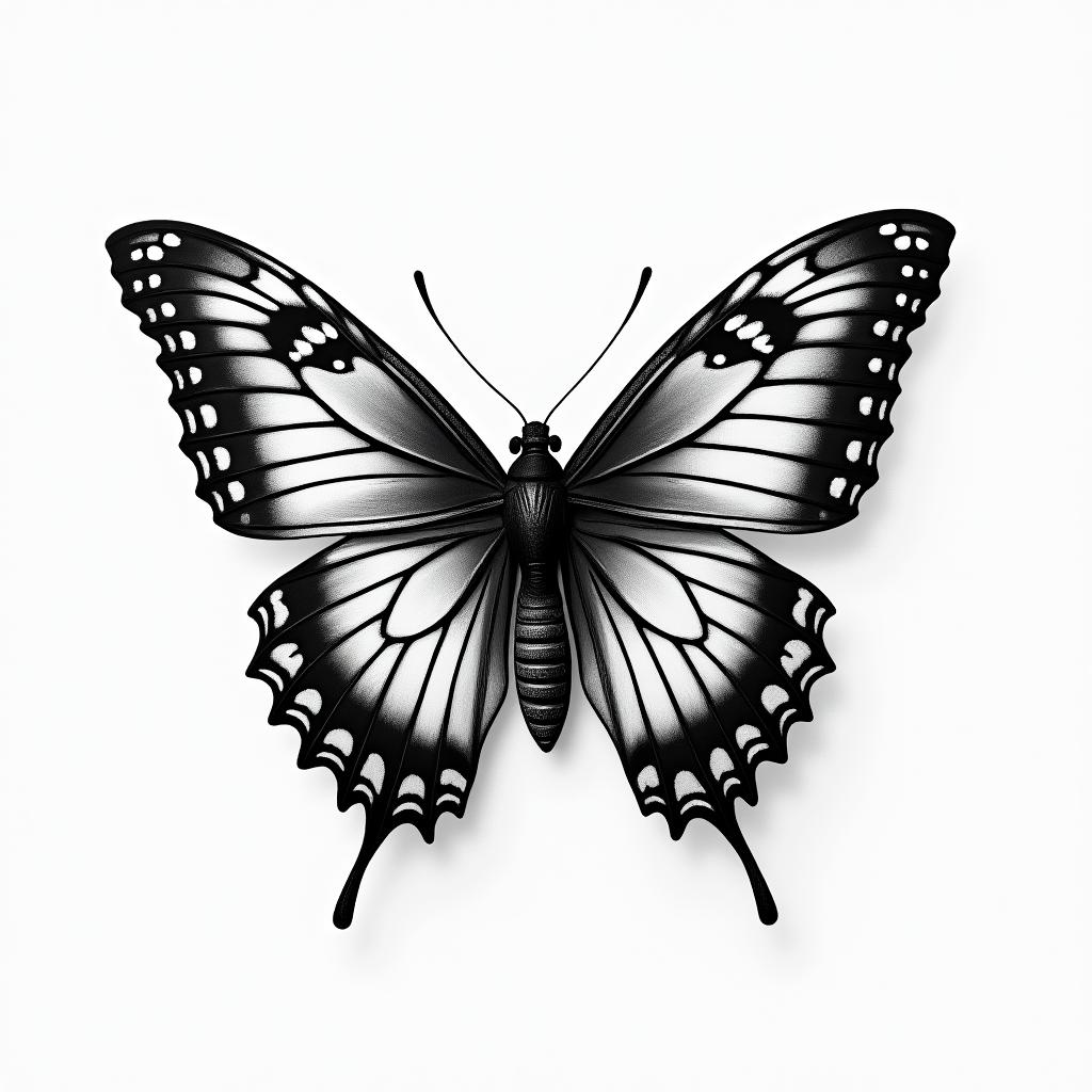 black and white mothhigly detailed tattoo - Variation 1