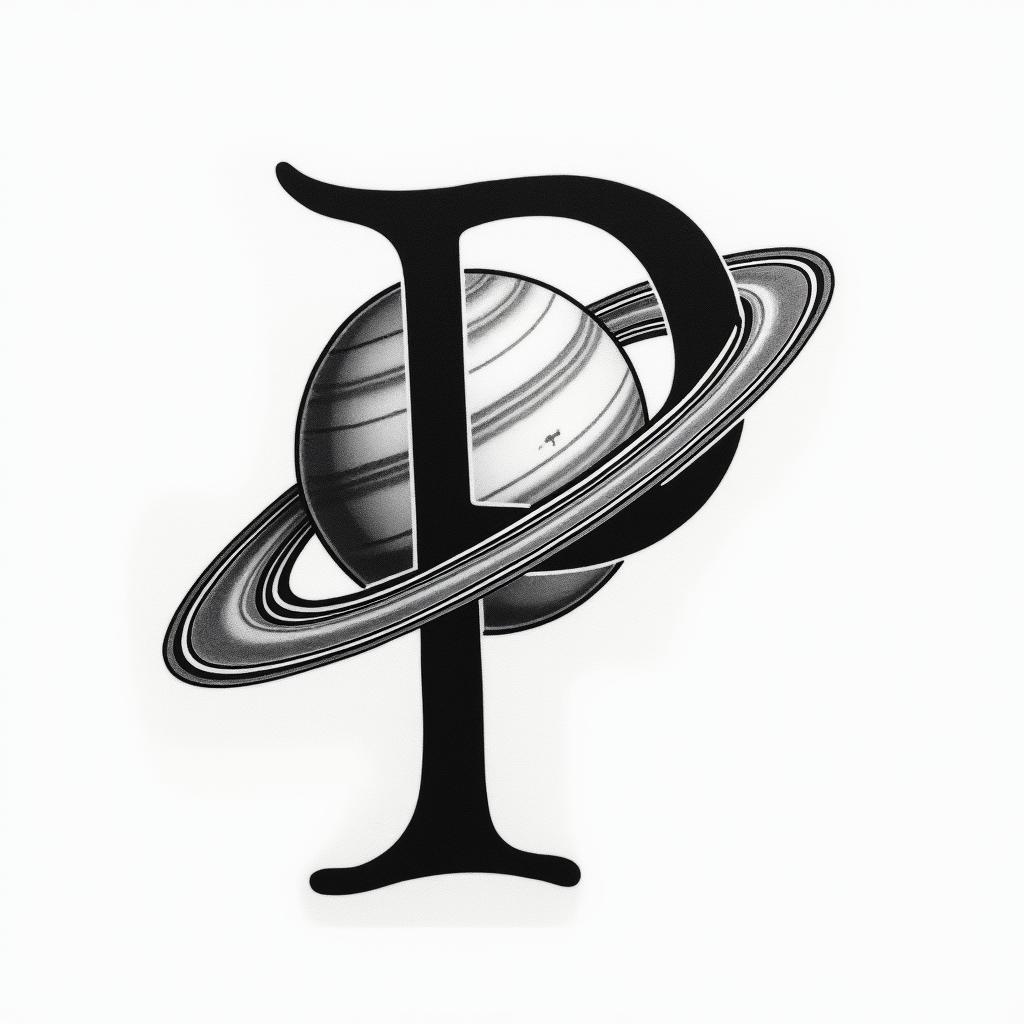 Letter P in Japanese with a Saturntext-based tattoo, japanese font ultra-realistic, perfectly placed, high-quality font design, photo-realistic shading, 8k, high quality, finely detailed typograph - Variation 4