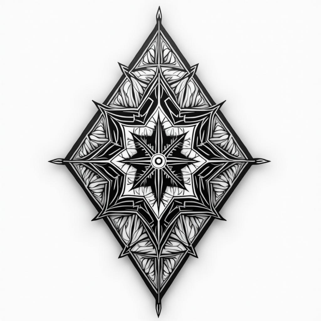 Throne of Glass, wyrdmarks in geometric style tattoo, blending hexagons, mandala-inspired patterns, symmetrical and fractal design, clean lines, sharp angles - Variation 3