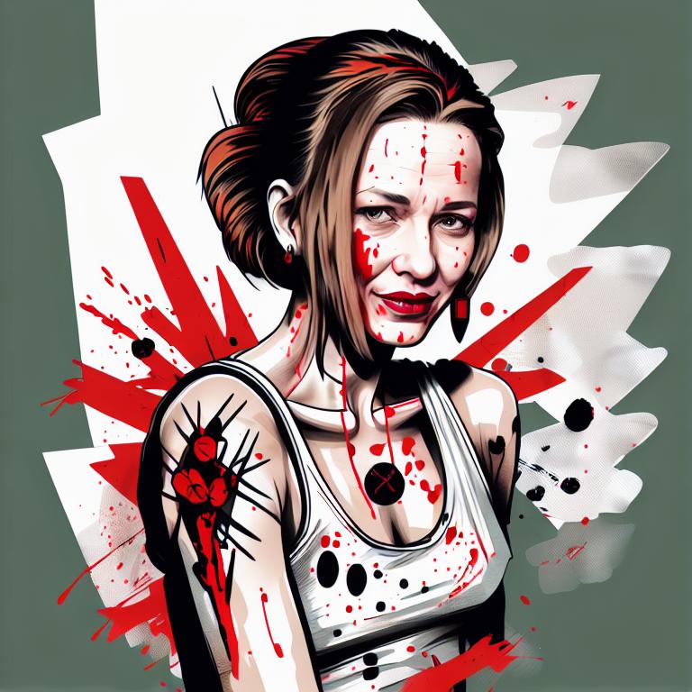 trash polka tattoo style, showcasing bold black and red ink with dynamic brush strokes and splatters. Incorporates abstract elements and expressive, chaotic lines on a solid white background. Detailed design with a high-contrast soft colored near white toned look, blending realism and abstraction to create an intense visual impactundefined - Variation 16