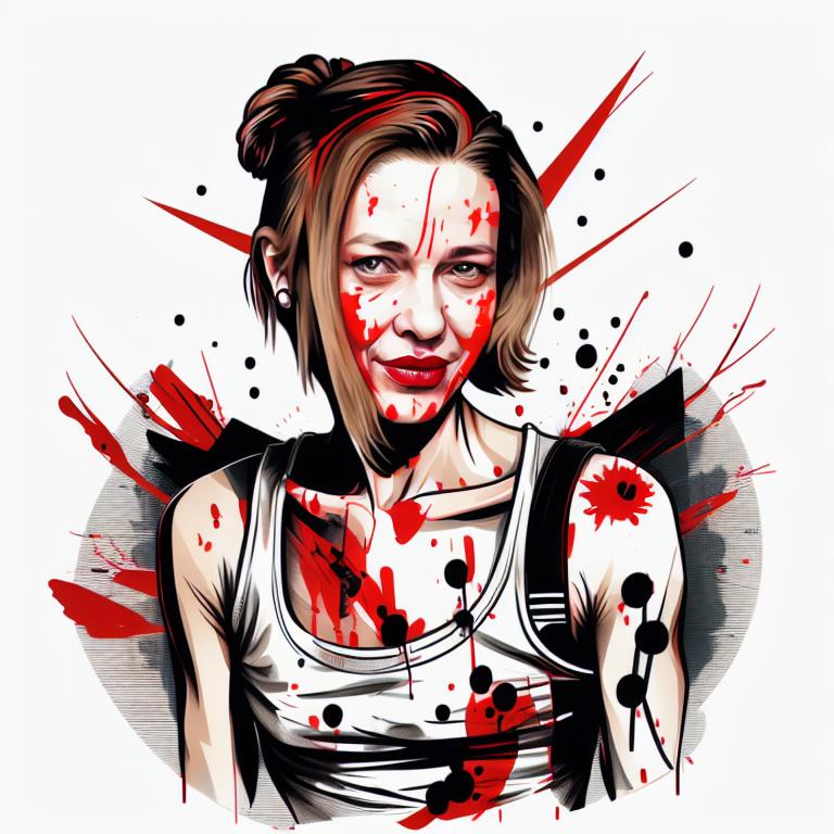 trash polka tattoo style, showcasing bold black and red ink with dynamic brush strokes and splatters. Incorporates abstract elements and expressive, chaotic lines on a solid white background. Detailed design with a high-contrast soft colored near white toned look, blending realism and abstraction to create an intense visual impactundefined - Variation 13