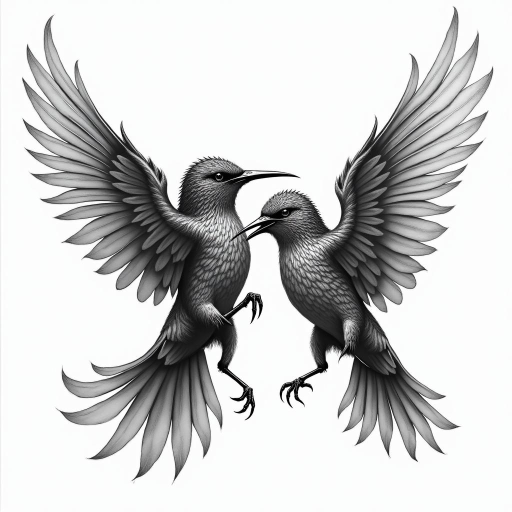 Hummings fighting an epic battle in armorhigly detailed tattoo - Variation 2