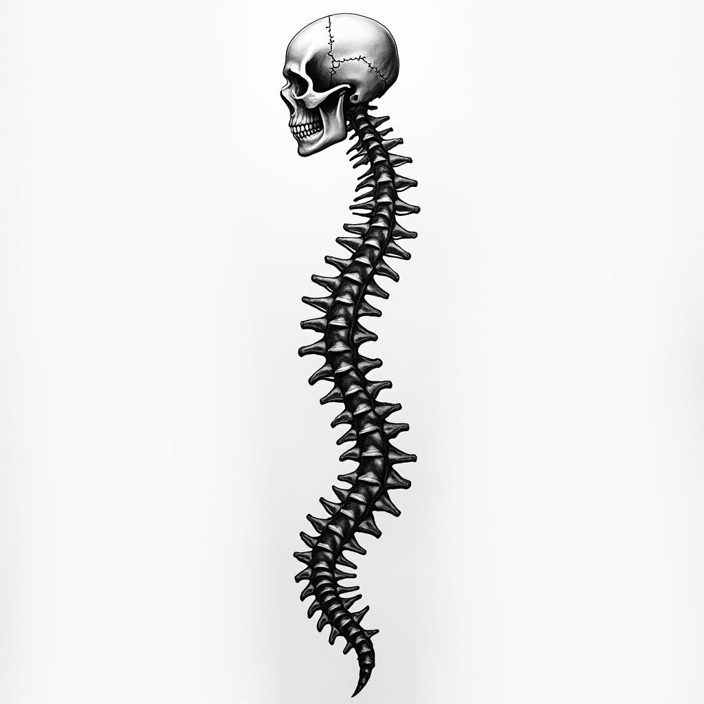 A spine tattoo that represents my spinal fusion, skeleton likehigly detailed tattoo