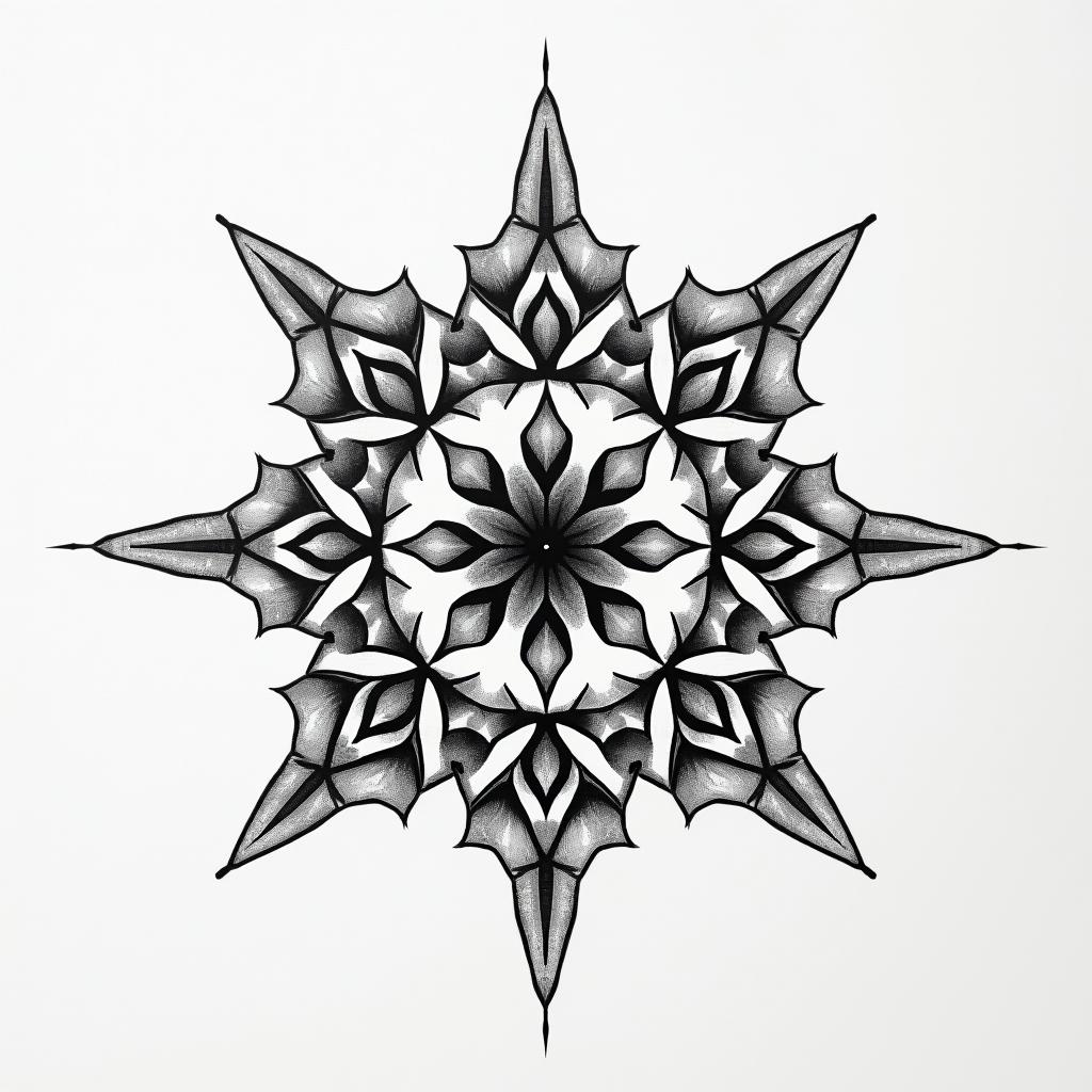 Sparkle princess minimal in geometric style tattoo, blending hexagons, mandala-inspired patterns, symmetrical and fractal design, clean lines, sharp angles - Variation 2
