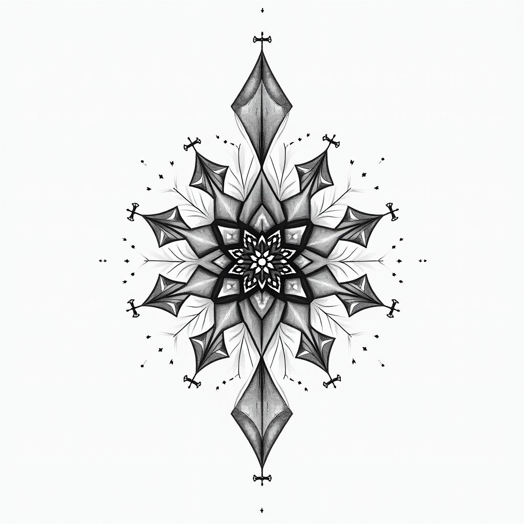 Sparkle princess minimal in geometric style tattoo, blending hexagons, mandala-inspired patterns, symmetrical and fractal design, clean lines, sharp angles - Variation 1