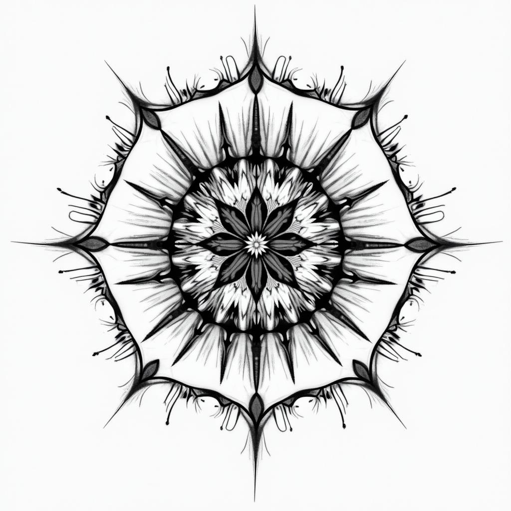 Sparkle princess minimal in geometric style tattoo, blending hexagons, mandala-inspired patterns, symmetrical and fractal design, clean lines, sharp angles - Variation 4