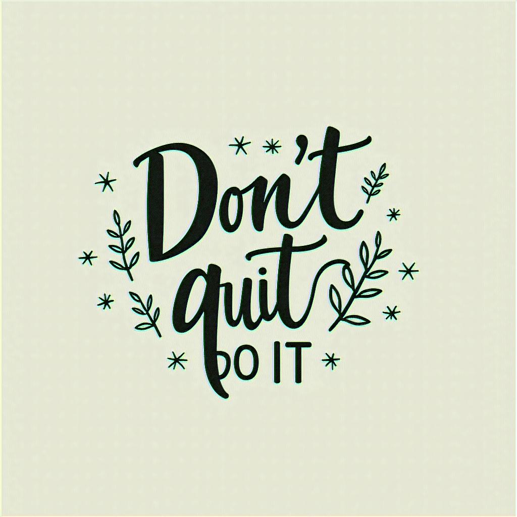 A minimalist yet complex tattoo design featuring the phrase "Don't quit, Do it" in bold black lettering, intertwined with subtle abstract elements that symbolize determination and perseverance, capturing the essence of never giving up on one's passions and goals.higly detailed tattoo