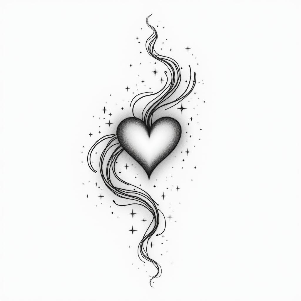 Sparkle princess minimalin Modest style tattoo, featuring soft, delicate line work with simple and meaningful symbols, gentle waves, a heart, evoking a sense of serenity and grace, - Variation 2