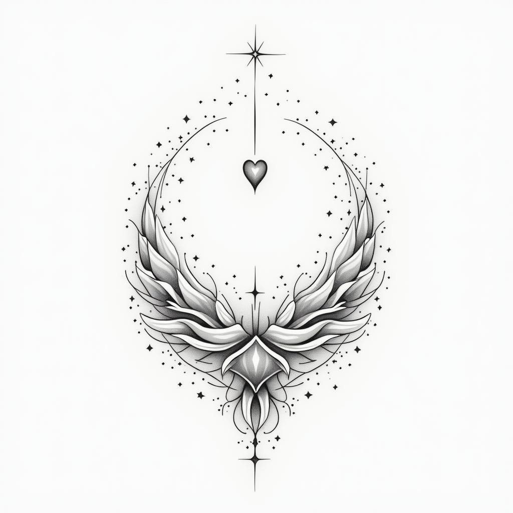Sparkle princess minimalin Modest style tattoo, featuring soft, delicate line work with simple and meaningful symbols, gentle waves, a heart, evoking a sense of serenity and grace, - Variation 4